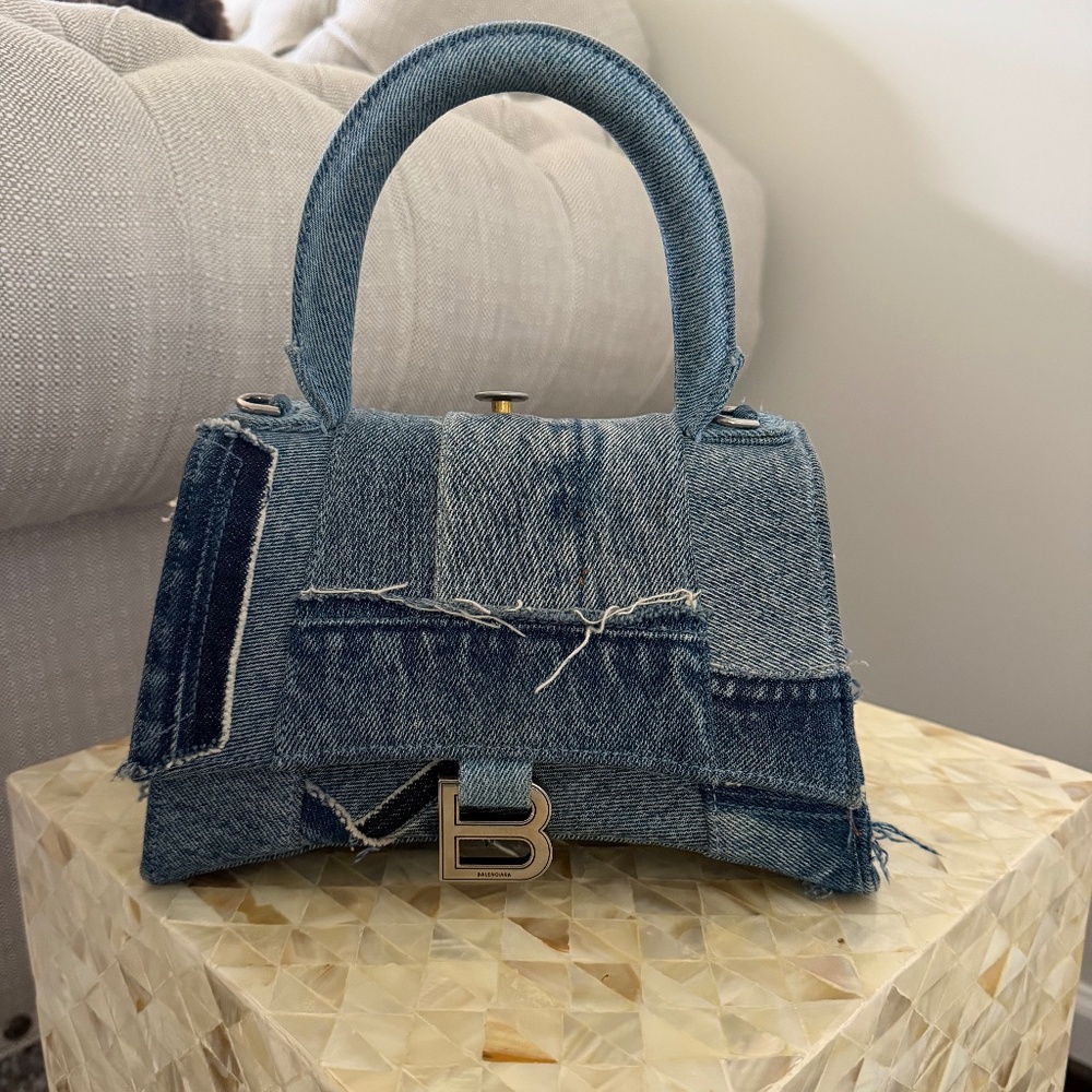 Balenciaga Hourglass Denim Patchwork Top Handle Bag